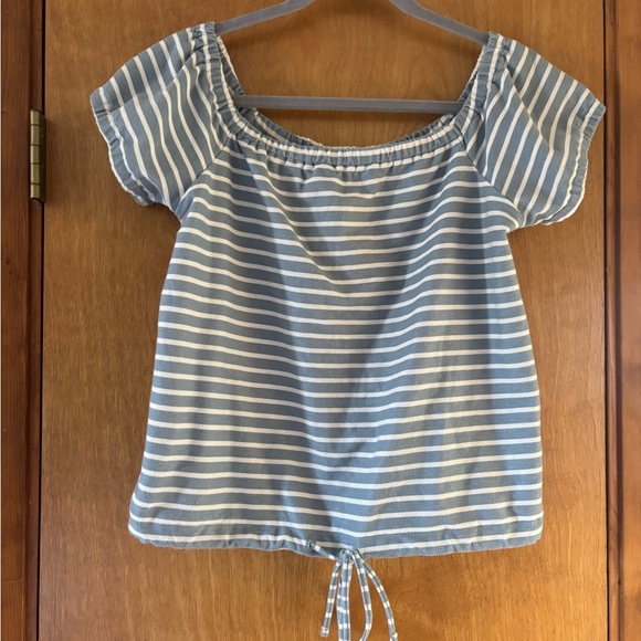 Madewell Blue and White Off-Shoulder Blouse - Picture 2 of 5